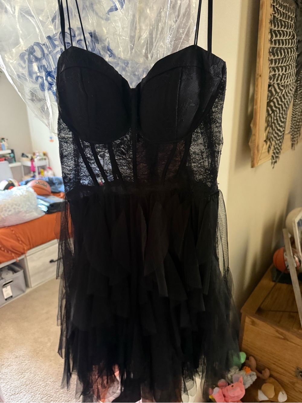 Black Lace Bustier Tulle Mini Dress
